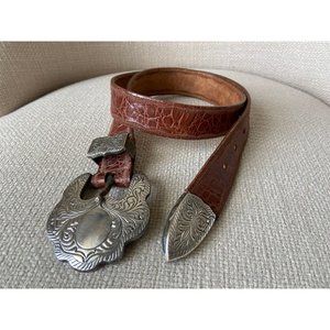 Jenny And The Boys Western Belt Genuine Leather Oak Leaf Pattern Buckle Size: S